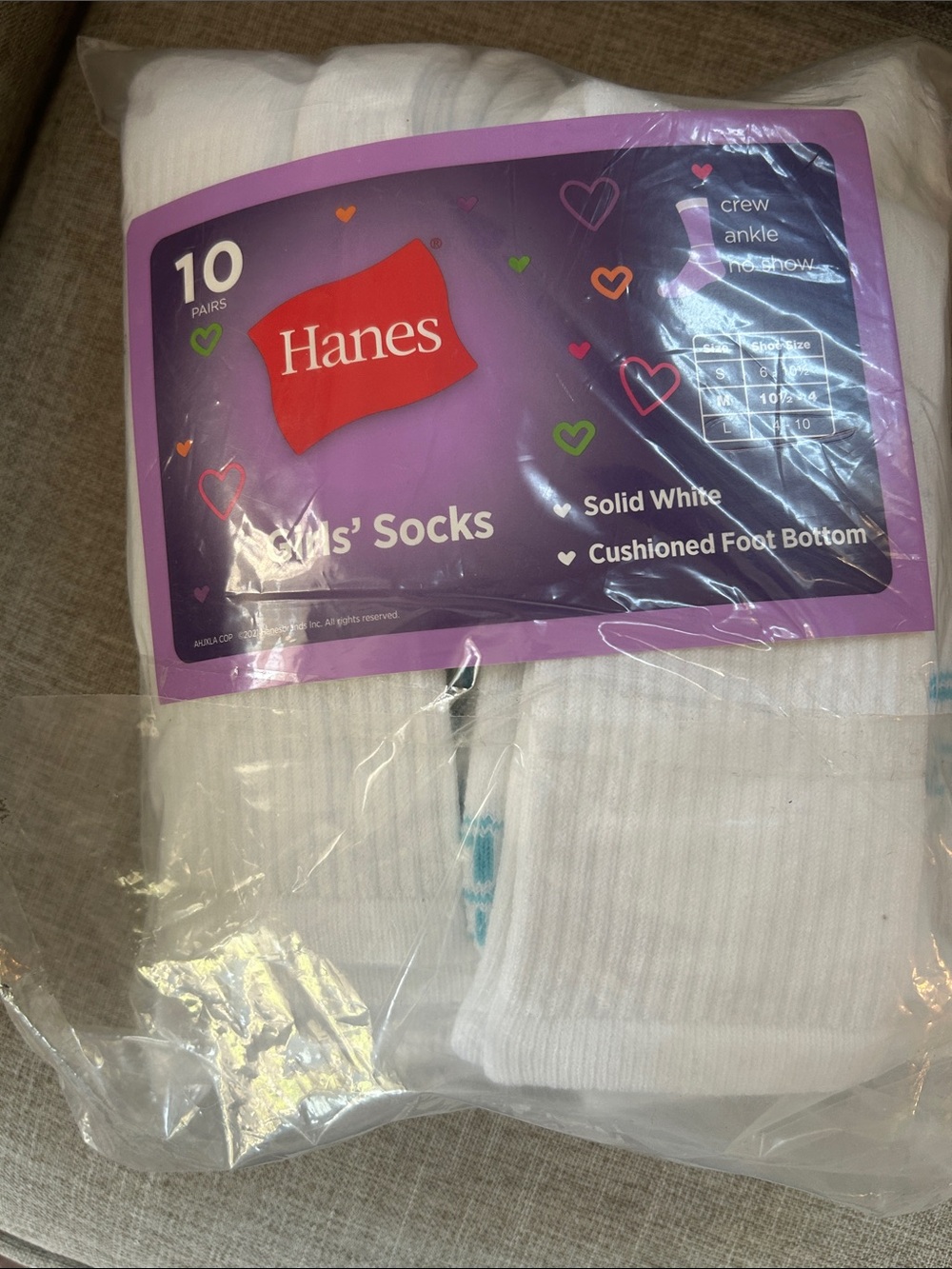 Hanes White Crew Athletic Socks - 10 Pairs